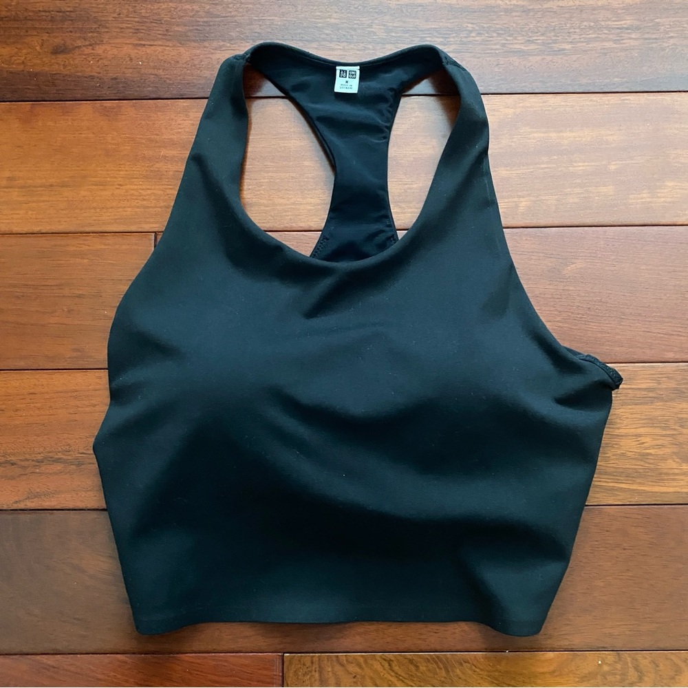 Uniqlo racer back crop top built in bra, like new, size medium